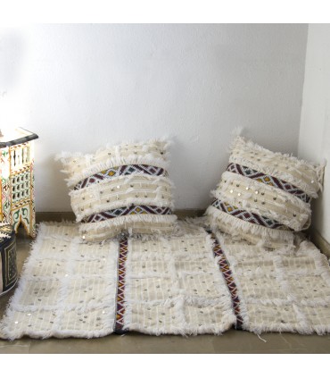 Conjunto Bereber - 2 Cojines + Alfombra - Blanco