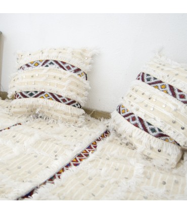 Conjunto Bereber - 2 Cojines + Alfombra - Blanco