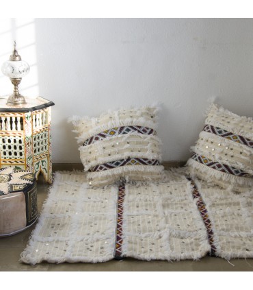 Conjunto Bereber - 2 Cojines + Alfombra - Blanco