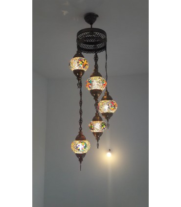Türkische Lampe - 5 Kugeln Muranoglas - Mosaik - 1 m