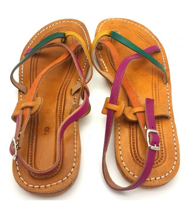 Sandale Femme - 100% Cuir - Multicolore - Modèle Alwania