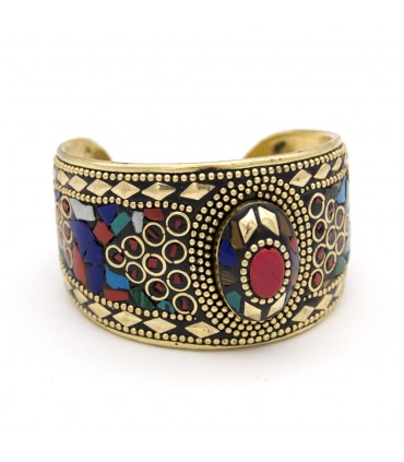 Golden Bracelet - Inlaid Stones - Ahjarat Model