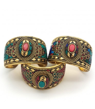 Golden Bracelet - Inlaid Stones - Ahjarat Model