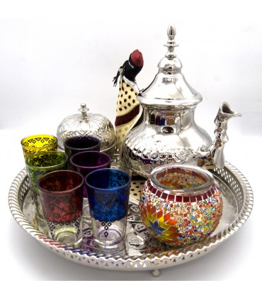 Tea Set Pack - 12 Glasses + Teapot 1 l + Sugar Bowl + Tray + Glossy Ibis + Gift Candle Holder