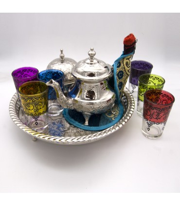 Juego de té Especial ModeloTánger - Tetera Gran Calidad + 6 Vasos - Azucarero + Morito + Salvamantel + Portavelas Turco REGALO