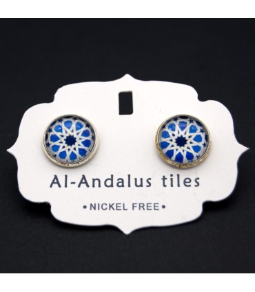 Brincos com Botão - Inspirados na Alhambra - Azulejos Al-Andalus - Modelo Iznain