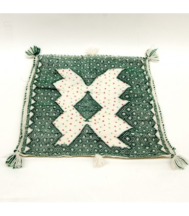Housse de Coussin Berbère - Style Vintage - 50cm x 50cm - Blanc et Vert