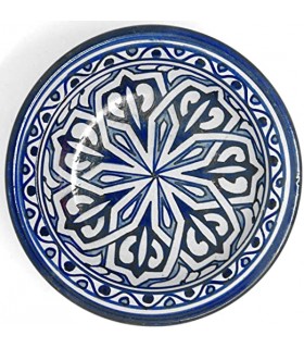 Arabische tiefe Platte - Fez Keramik - 15 cm - Handbemalt - Blau und Weiß