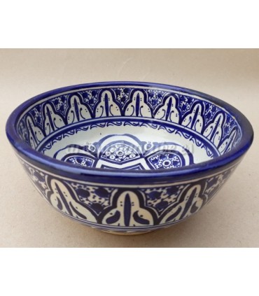 Bol ou bol marocain - Saladier - Céramique de Fès - Peint à la main - Bleu et blanc - 20 x 9 cm