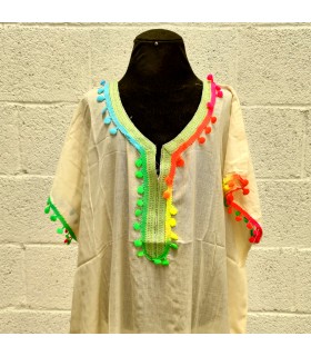 Mulher marroquina Kandora - Djellaba - Tamanho único - Cor branca - Modelo kuratia