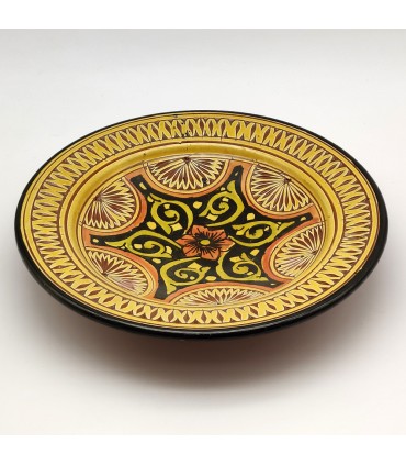 Piatto Asfi in Ceramica Intagliata e Smaltata - Dipinto a Mano - Giallo - Modello Nahtun