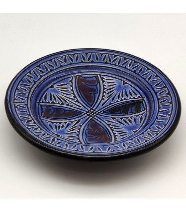 Assiette en céramique sculptée et émaillée Asfi - Peint à la main - Bleu - Modèle Nahtun