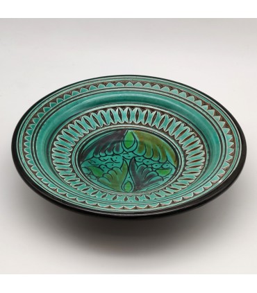 Assiette en céramique sculptée et émaillée Asfi - Peint à la main - Vert émeraude - Modèle Nahtun