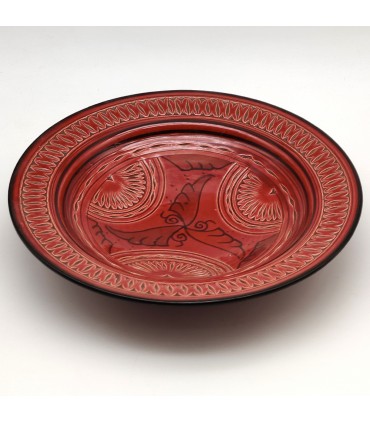 Piatto Asfi in Ceramica Intagliata e Smaltata - Dipinto a Mano - Rosso - Modello Nahtun