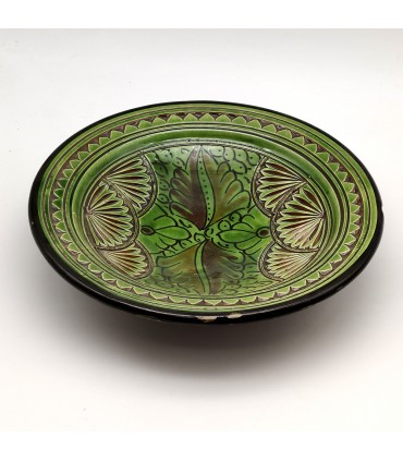 Asfi Carved and Glazed Ceramic Plate - Hand Painted - Green - Nahtun Model