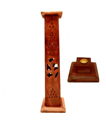 INCENSÁRIO DE TORRE DE MADEIRA - QUEIMADOR DE CONES E HASTES - MODELO LÓTUS