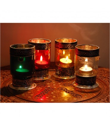 Candela titolare vetro cilindrico con Alpaca - vari colori