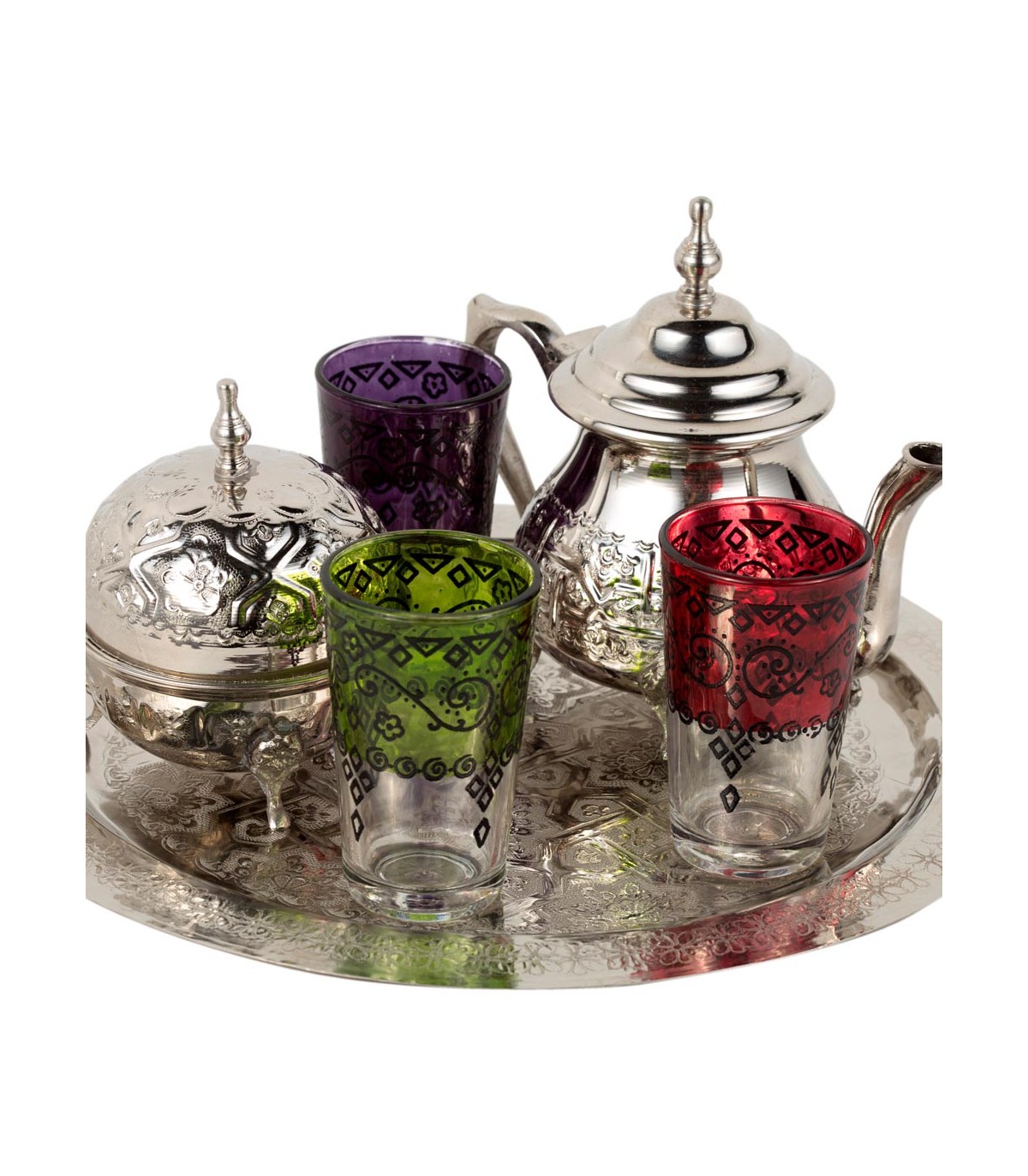 Set Da Tè Marocchino Vintage In Metallo Con Rilievo - Teiera, 4 Tazze E Piatto, Decorazione Tavola Lusso