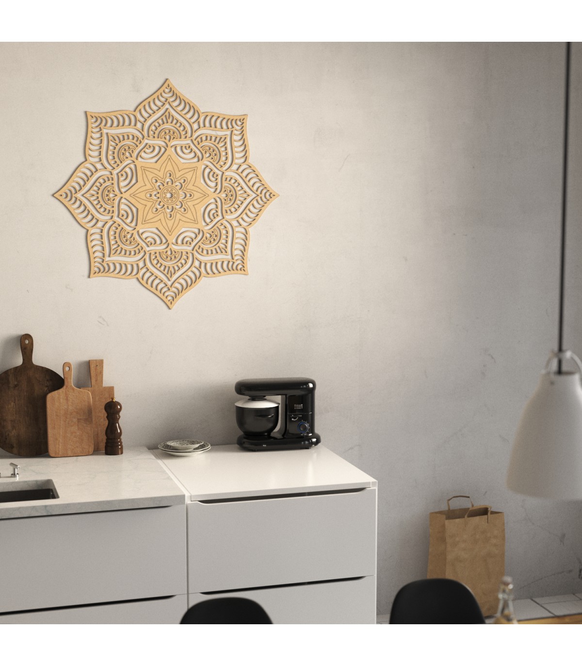 Mandala Wall Art Con Pietra Naturale E Cornice In Legno, Decorazione Murale Floreale Unica Per Soggiorno E Camera Da Letto