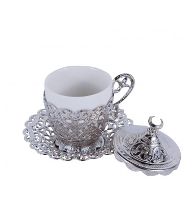 Tazza Da Caffè Turca Con Piattino – Vetro Trasparente E Lega Di Zinco, Eleganza Vintage, Regalo (Capacità 270g) - 2