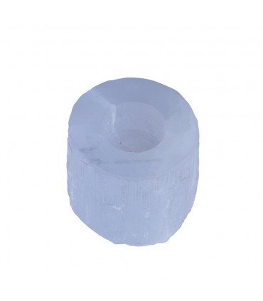 Portacandele cilindrico in selenite - Minerale grezzo - Feng Shui