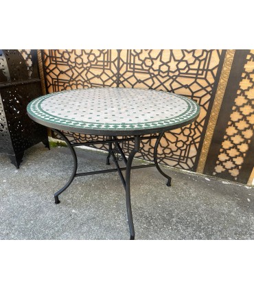 Mosaic Table - Round GREEN - Fez Tiles - Model AKHDAR MUDAWAR