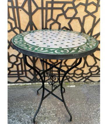 Tavolo Mosaico 40 cm - Rotondo VERDE - Piastrelle Fez - Modello AKHDAR MUDAWAR