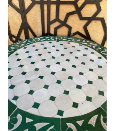 Mesa de Mosáico 40 cm - Redonda VERDE - Azulejos Fez - Modelo AKHDAR MUDAWAR