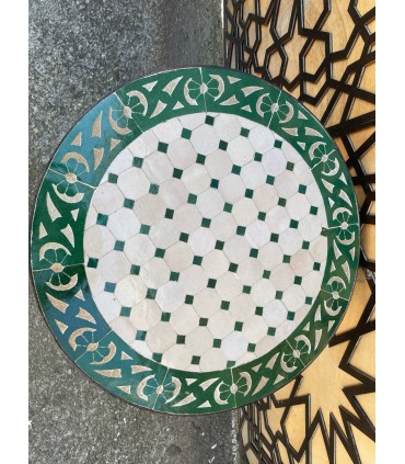 Mosaic Table 40 cm - Round GREEN - Fez Tiles - Model AKHDAR MUDAWAR