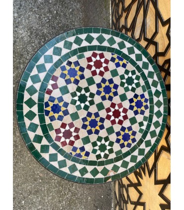 TARA Mesa de Mosáico 40 cm - Redonda MULTICOLOR - Azulejos Fez - Modelo AKHDAR MUDAWAR