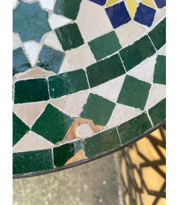 TARA Mesa de Mosáico 40 cm - Redonda MULTICOLOR - Azulejos Fez - Modelo AKHDAR MUDAWAR