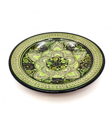 PIATTO CERAMICA ASFI LAVORATO E SMALTATO - DIPINTO A MANO - VERDE PISTACCHIO - MODELLO NAHTUN