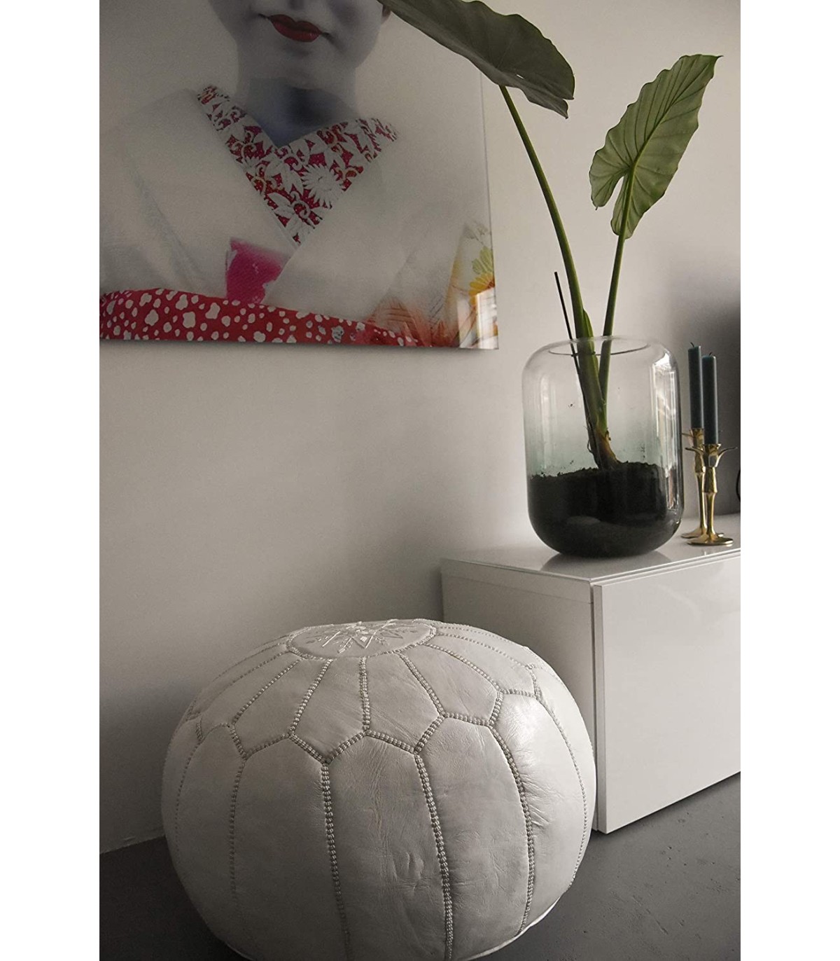Pouf Marocchino Rotondo In Vera Pelle Blu Reale – Fatto A Mano, Imbottito, Design Unico Per Soggiorno E Camera Da Letto