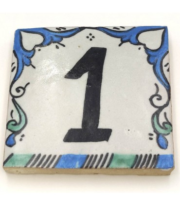 Numéro de Maison Carrelage Bleu Andalusí - Mosaïque Nazari - 10 cm - Artisan - Modèle Arkamun