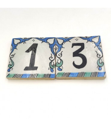 Número da casa em azulejo azul Andalusí - Mosaico Nazari - 10 cm - Artesão - Modelo Arkamun