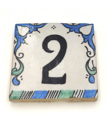 Numéro de Maison Carrelage Bleu Andalusí - Mosaïque Nazari - 10 cm - Artisan - Modèle Arkamun
