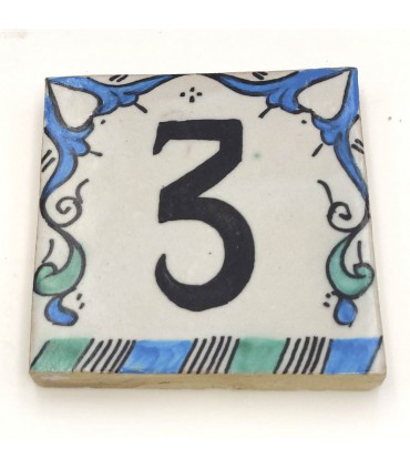 Numéro de Maison Carrelage Bleu Andalusí - Mosaïque Nazari - 10 cm - Artisan - Modèle Arkamun