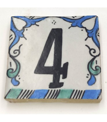 Numéro de Maison Carrelage Bleu Andalusí - Mosaïque Nazari - 10 cm - Artisan - Modèle Arkamun