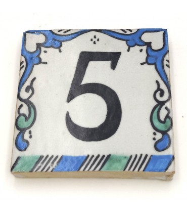 Blue Andalusí Tile House Number - Nazari Mosaik - 10 cm - Artisan - Arkamun Model