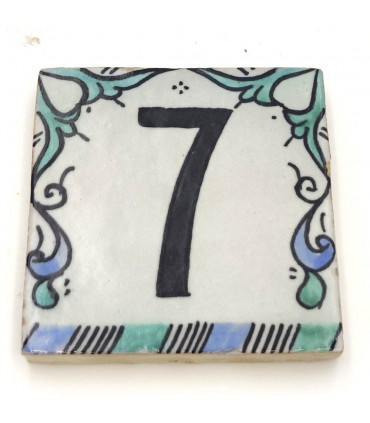 Número da casa em azulejo verde Andalusí - Mosaico Nazari - 10 cm - Artesão - Modelo Arkamun