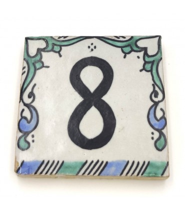 Grüne andalusische Fliese Hausnummer - Nazari Mosaik - 10 cm - Handwerker - Arkamun Model