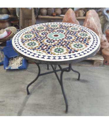 TAVOLINO DA GIARDINO A MOSAICO ANDALUSO - 80 CM - PIASTRELLE FEZ - MODELLO GRANAITA