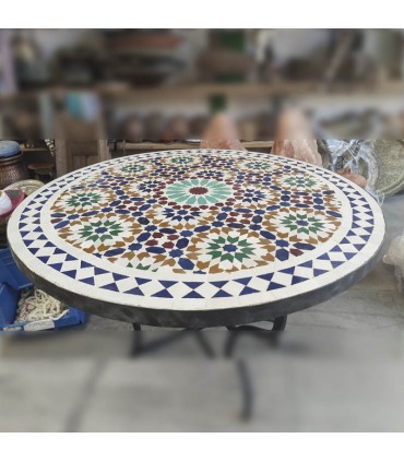 TAVOLINO DA GIARDINO A MOSAICO ANDALUSO - 80 CM - PIASTRELLE FEZ - MODELLO GRANAITA