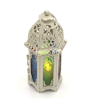 Suporte de vela de cristal árabe multicolorido de metal - modelo Taw'aman