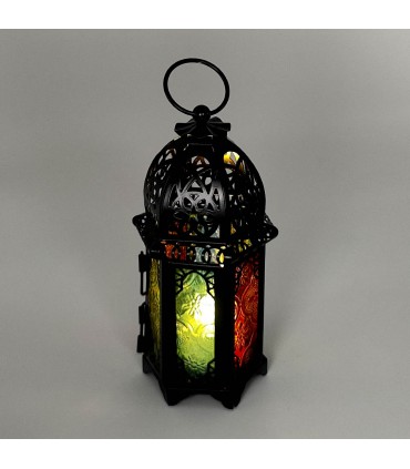 Suporte de vela de cristal árabe multicolorido de metal - modelo Taw'aman