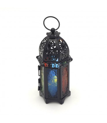 Lanterna Araba in Metallo con Cristalli Multicolore Portacandele - Modello Taw'amanman