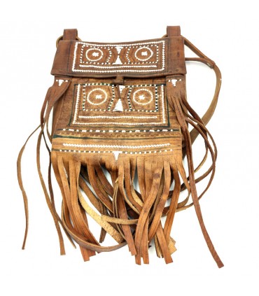 Tuareg Fringed Bag - White Decorations - Leather Goods - Mali Model