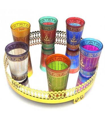 Juego 6 Vasos de Té Moruno - Artesanía Marroquí - La Main de Fatima - Modelo Anaqa