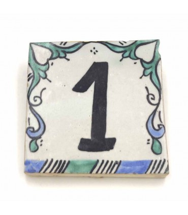 Green Andalusian Tile House Number - Nazari Mosaic - 10 cm - Handmade - Arkamun Model