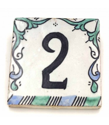 Green Andalusian Tile House Number - Nazari Mosaic - 10 cm - Handmade - Arkamun Model